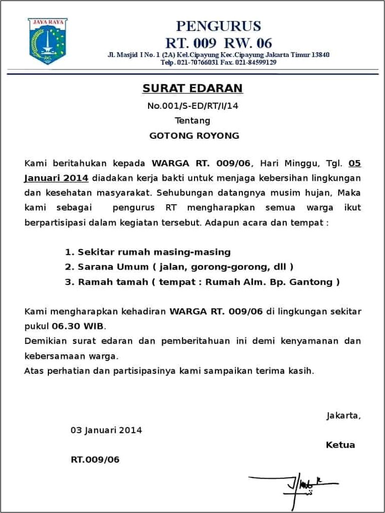 Contoh Surat Pemberitahuan Resmi Dinas