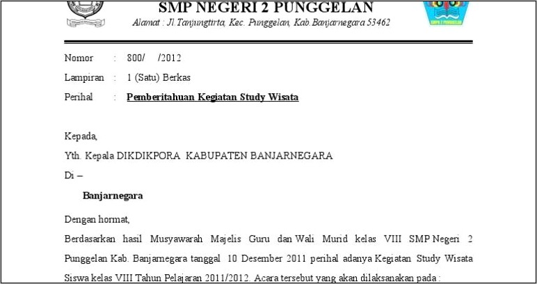 Contoh Surat Pemberitahuan Wisata Ke Dinas