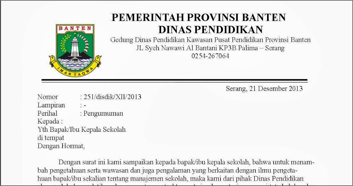 Contoh Surat Pemerintah Dinas