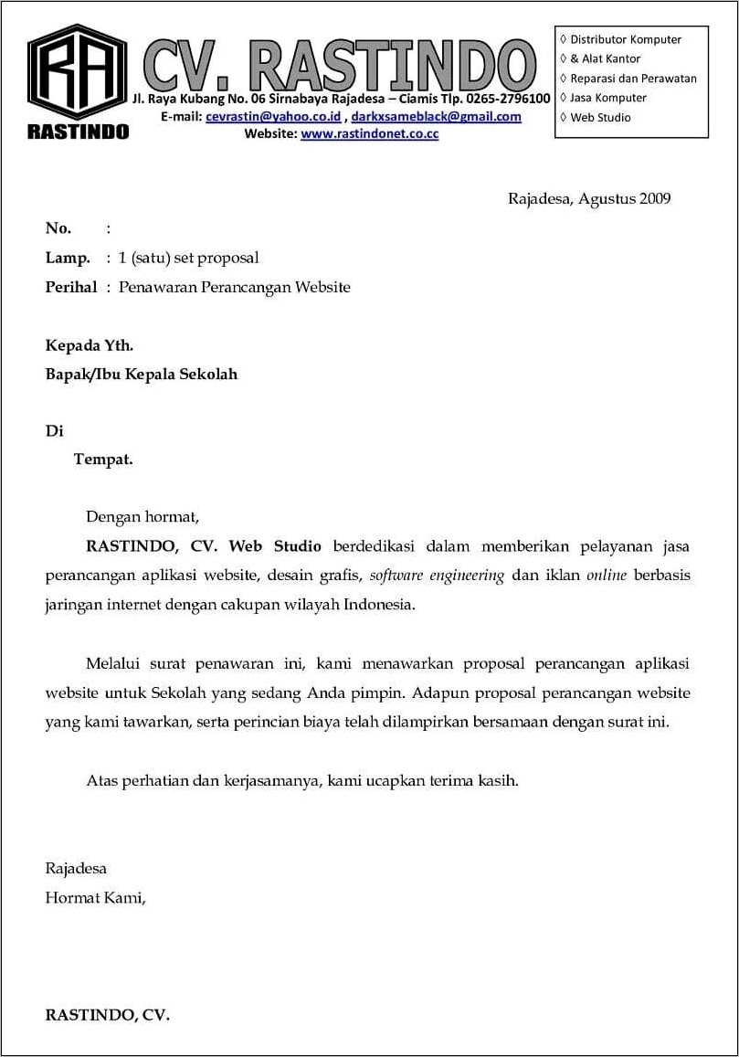 Contoh Surat Penawaran It Ke Dinas Pariwisata