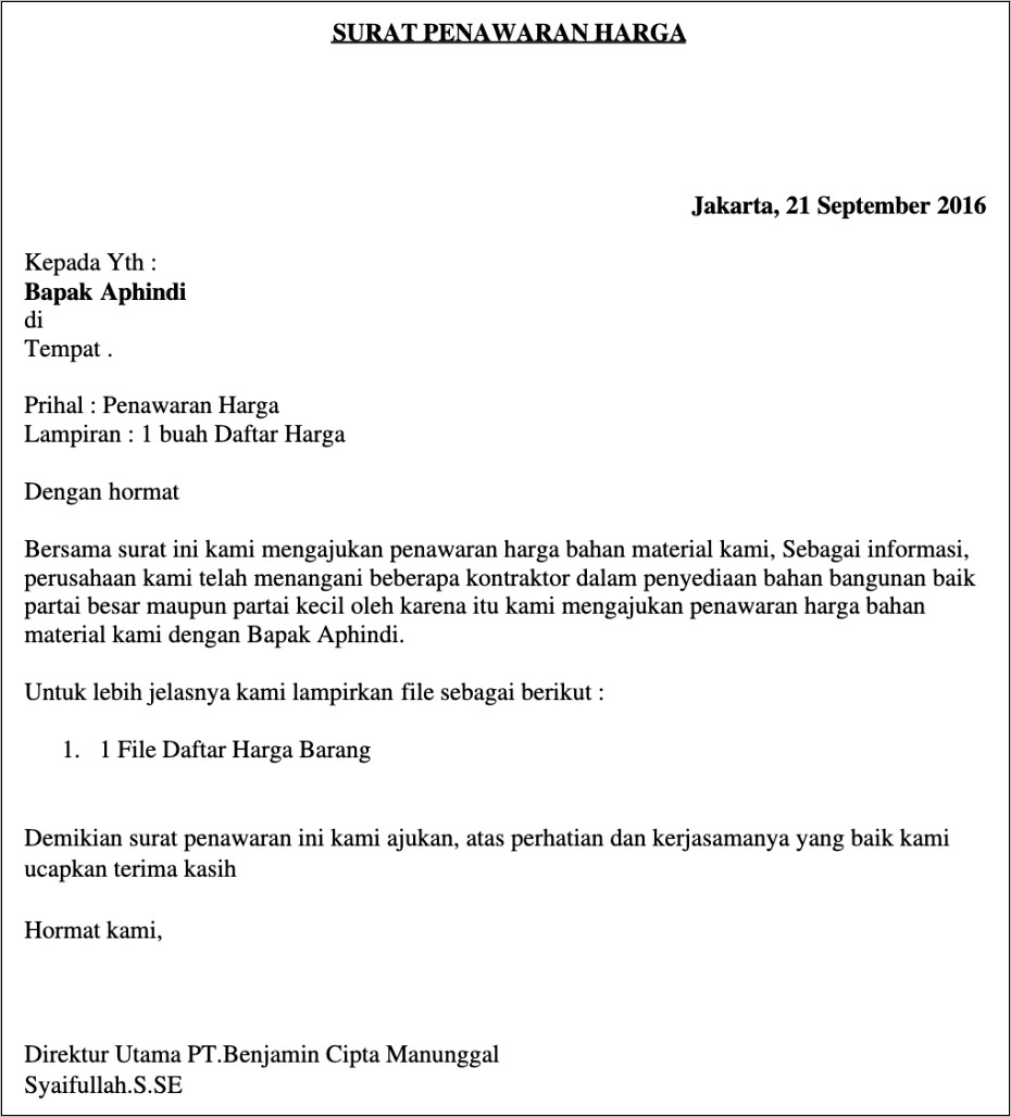 Contoh Surat Penawaran Tanah Ke Perusahaan