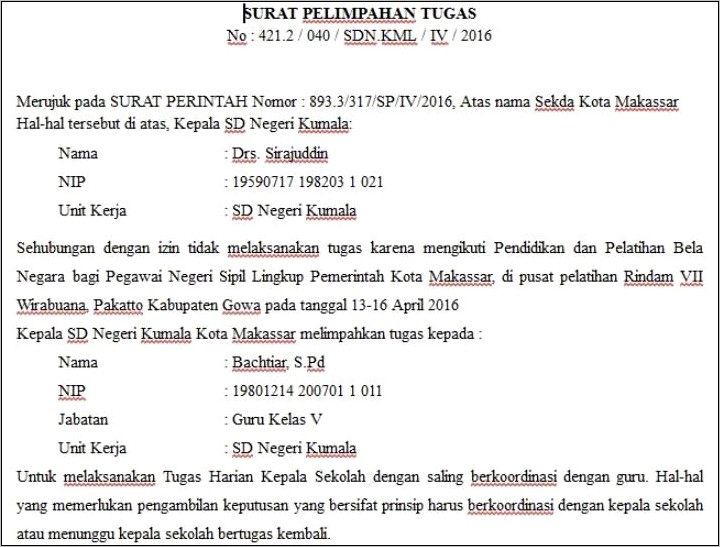 Contoh Surat Pendelagasian Pelimpahan Wewenang Kepala Dinas