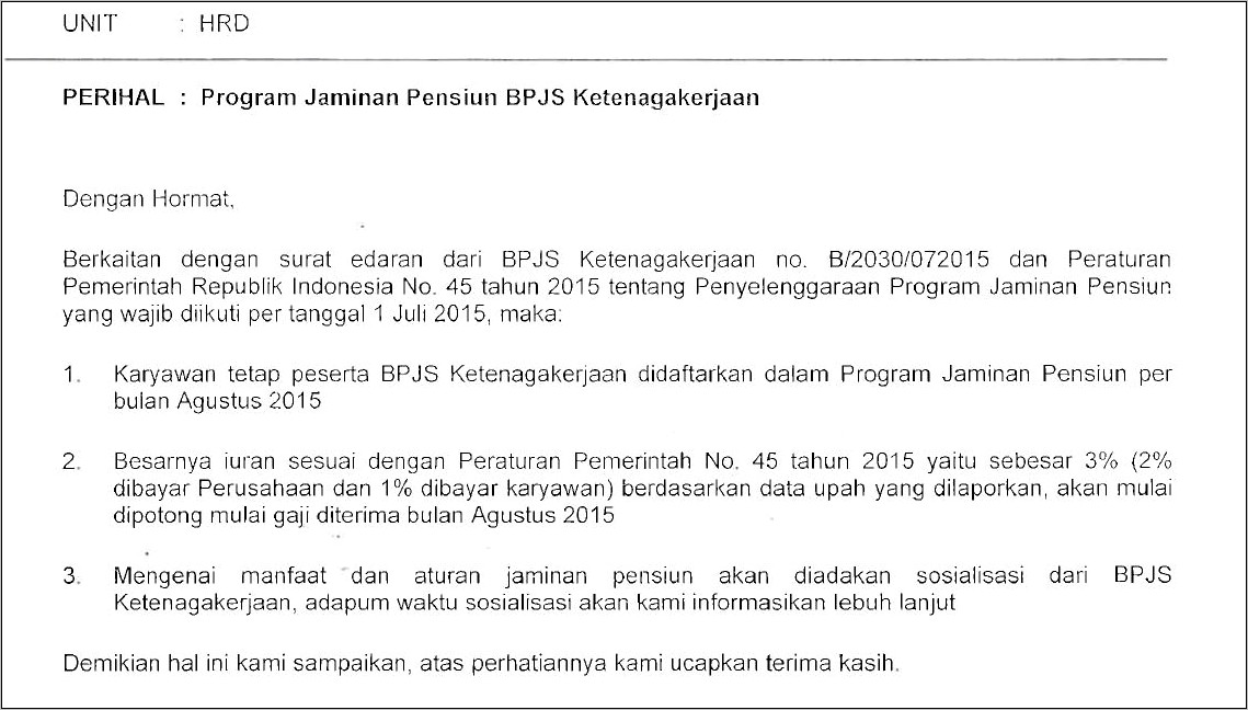 Contoh Surat Pengantar Bpjs Dari Perusahaan