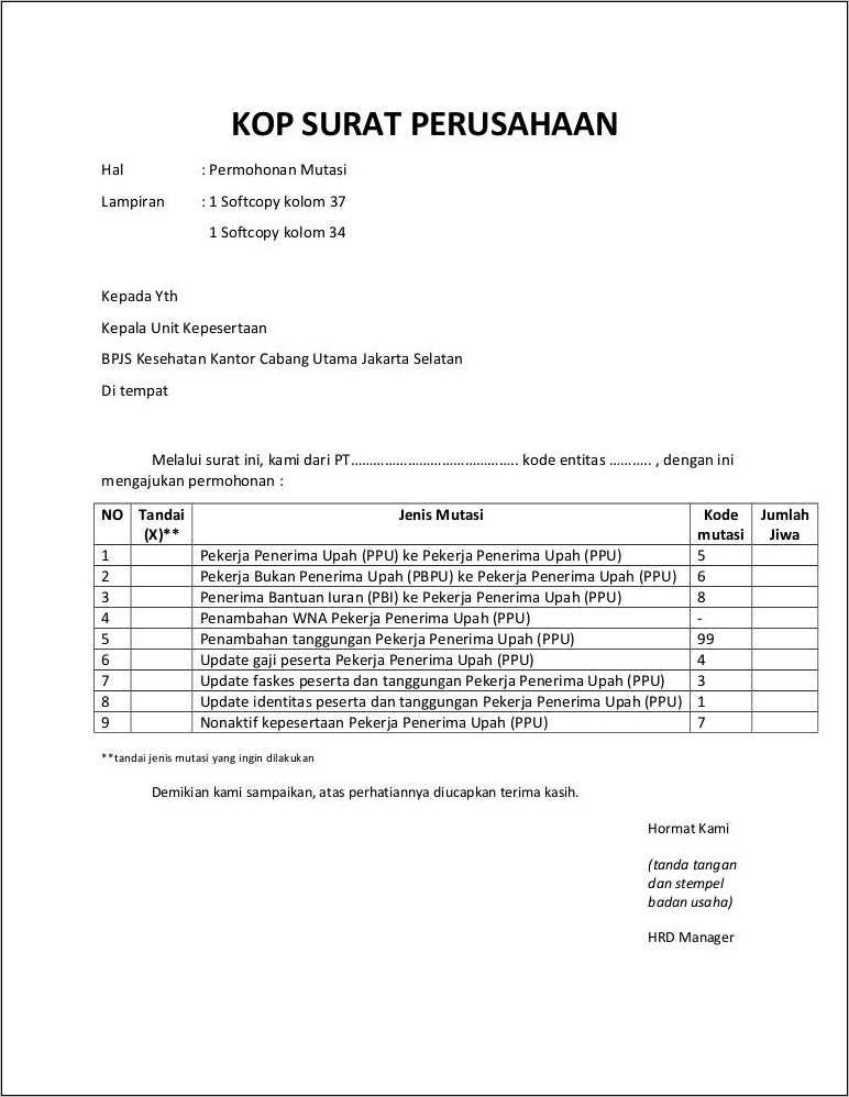 Contoh Surat Pengantar Dari Perusahaan Untuk Bpjs Kesehatan