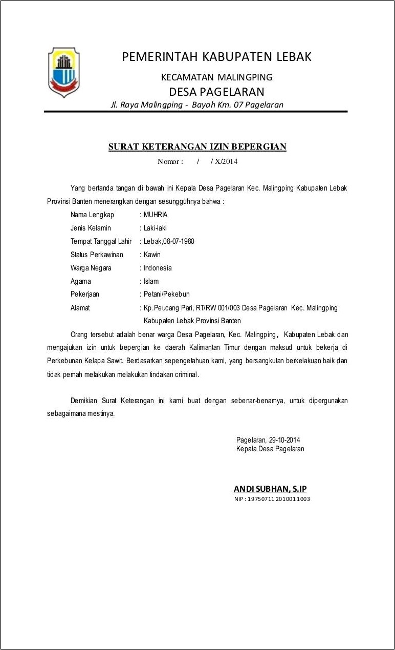 Contoh Surat Pengantar Dinas Desa