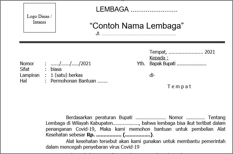 Contoh Surat Pengantar Dinas Ke Bupati