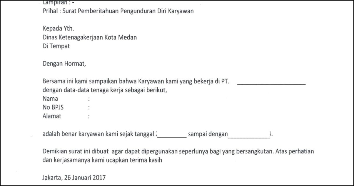 Contoh Surat Pengantar Dinas Ketenagakerjaan