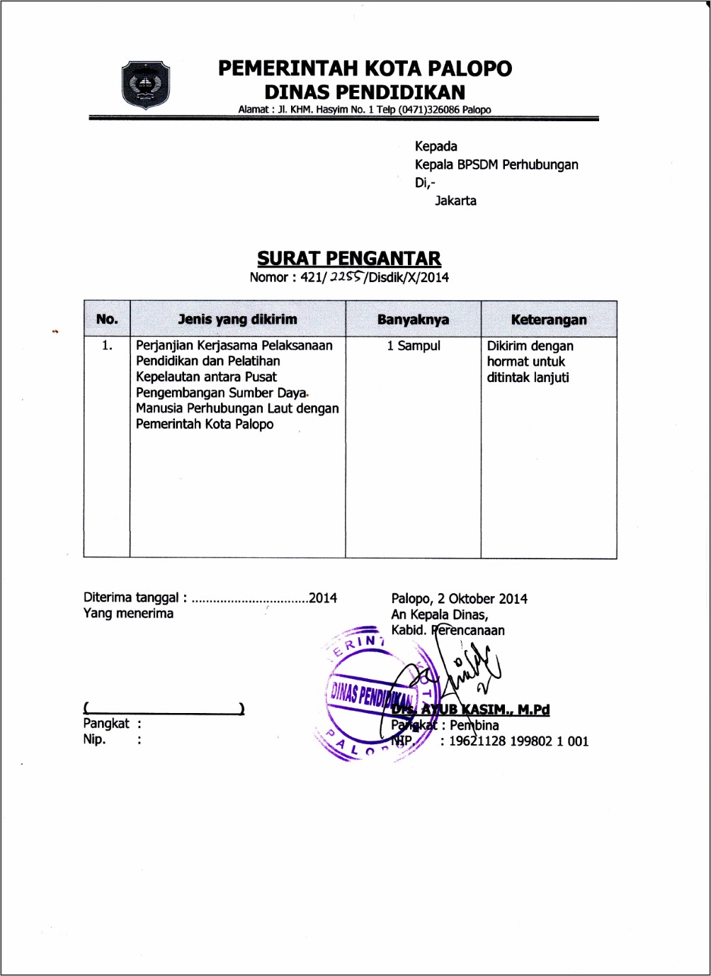 Contoh Surat Pengantar Dinas Pendidikan