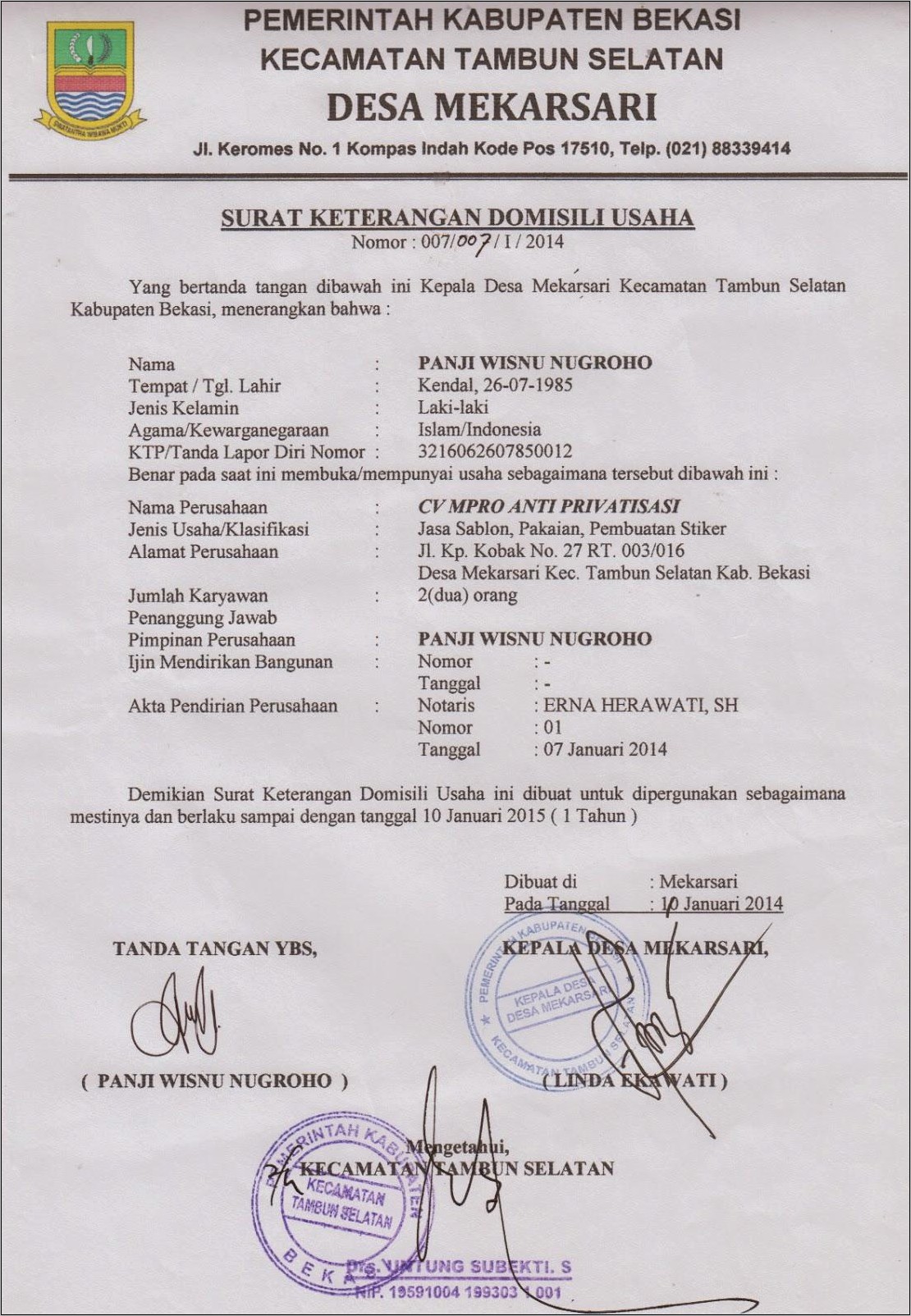 Contoh Surat Pengantar Domisili Perusahaan Ke Rt