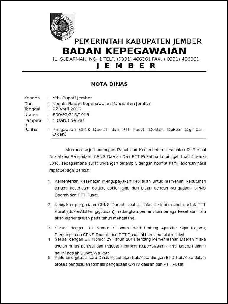 Contoh Surat Pengantar Nota Dinas