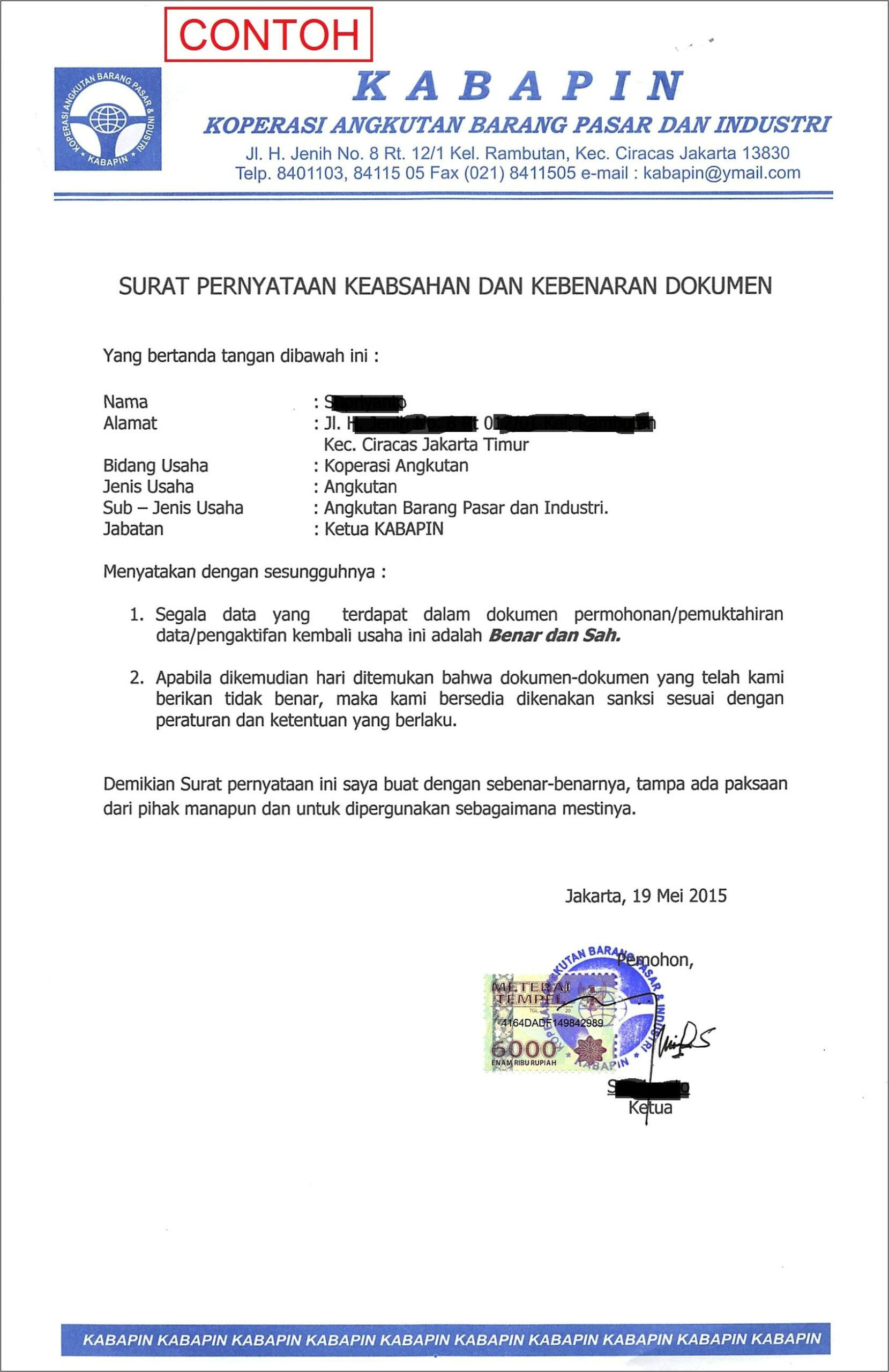 Contoh Surat Pengantar Perpanjang Domisili Perusahaan