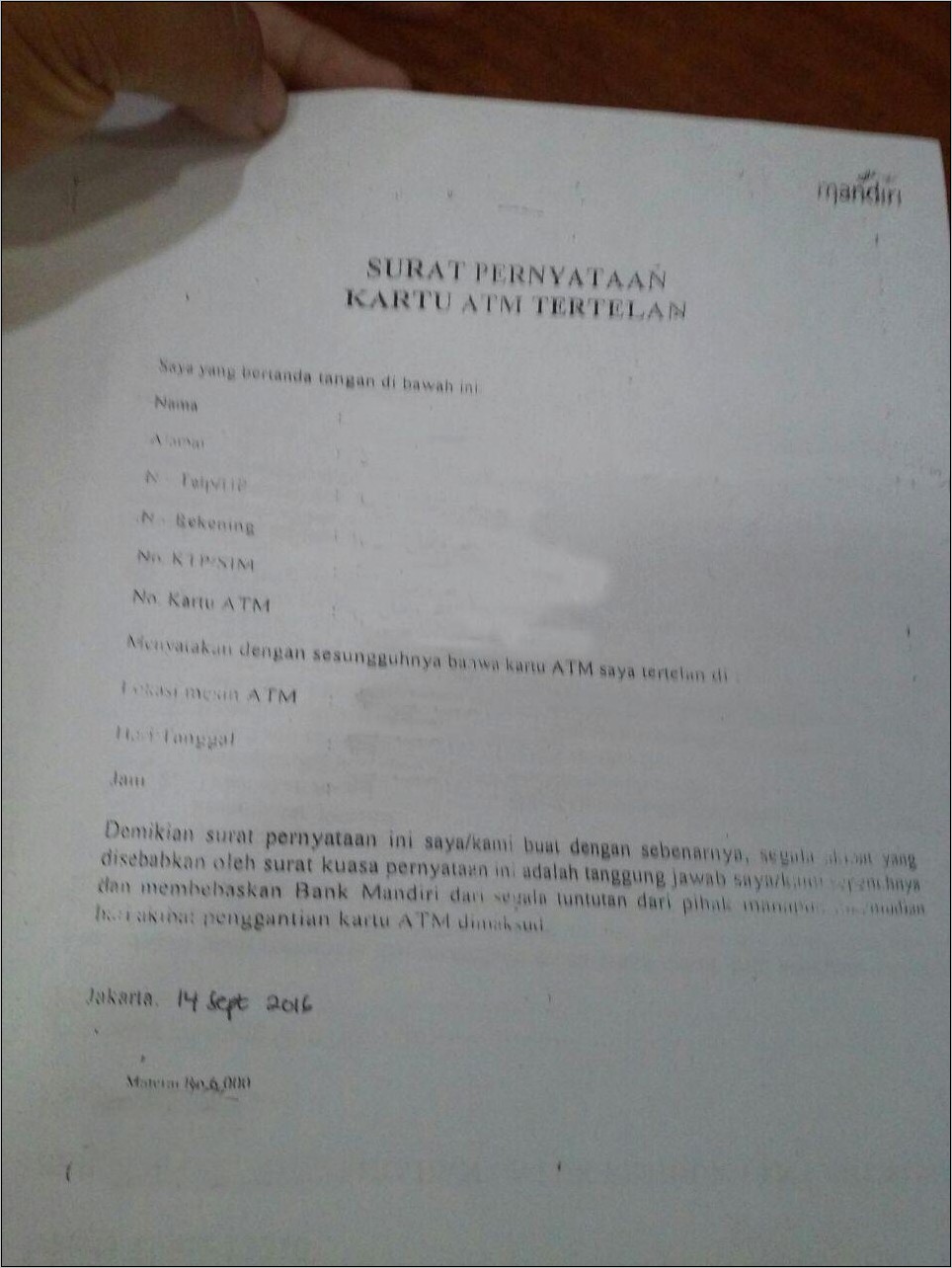 Contoh Surat Pengantar Perusahaan Untuk Atm Mandiri Yang Tertelan