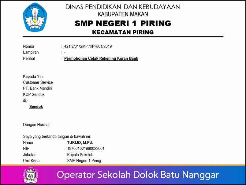 Contoh Surat Pengantar Untuk Dapodik Ke Dinas Pendidikan Dan Kebudayaan