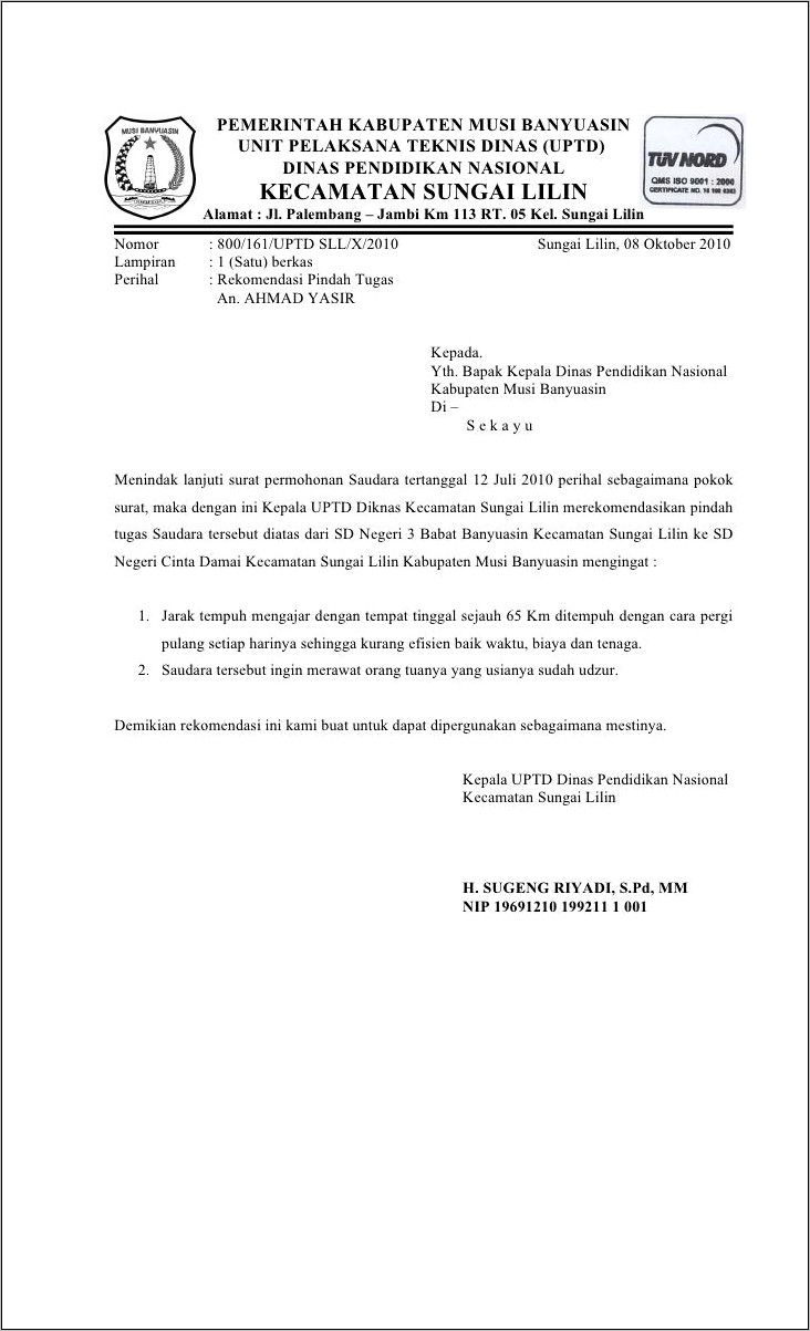 Contoh Surat Pengantar Untuk Pengajuan Ttd Ke Dinas