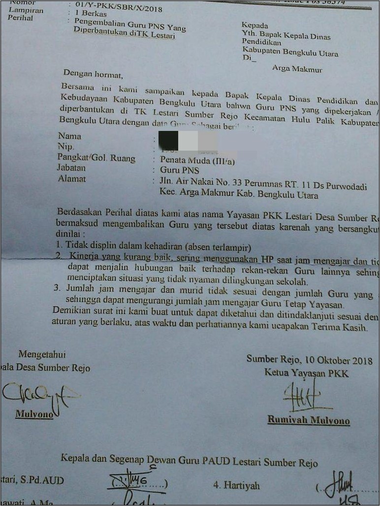 Contoh Surat Pengembalian Guru Pns Ke Dinas