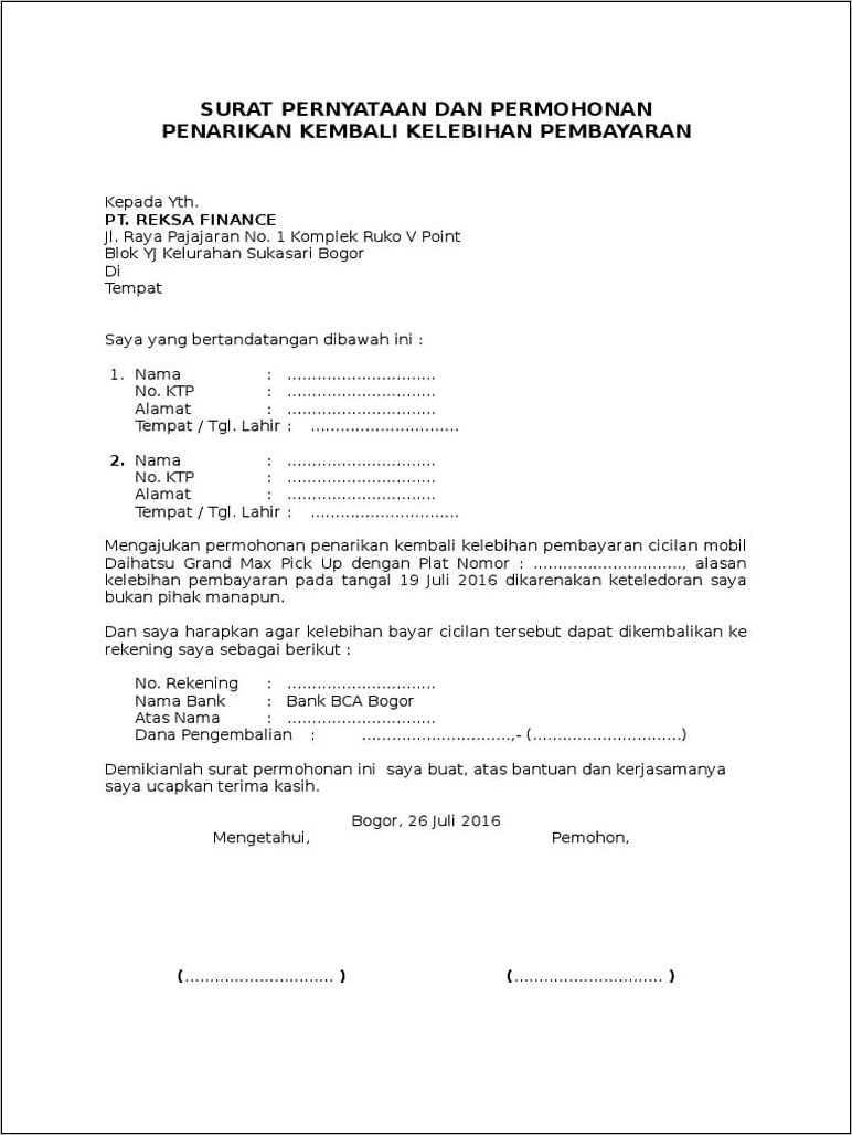 Contoh Surat Pengembalian Saham Perusahaan