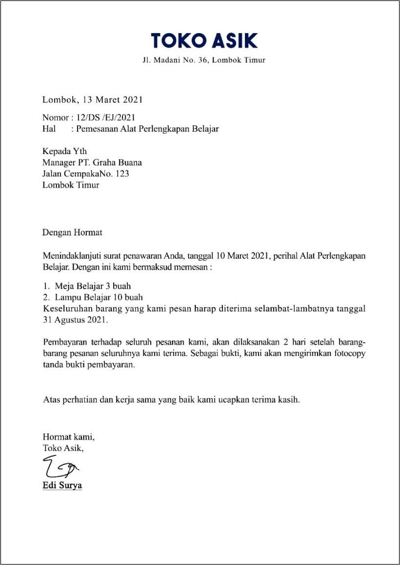 Contoh Surat Pengenalan Usaha