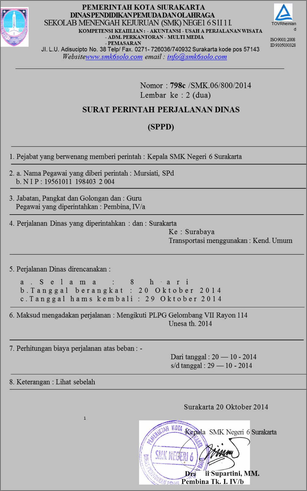 Contoh Surat Penggantian Biaya Perjalanan Dinas