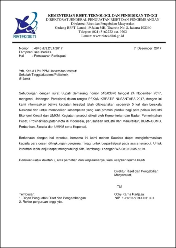 Contoh Surat Pengiriman Dinas Pemerintah