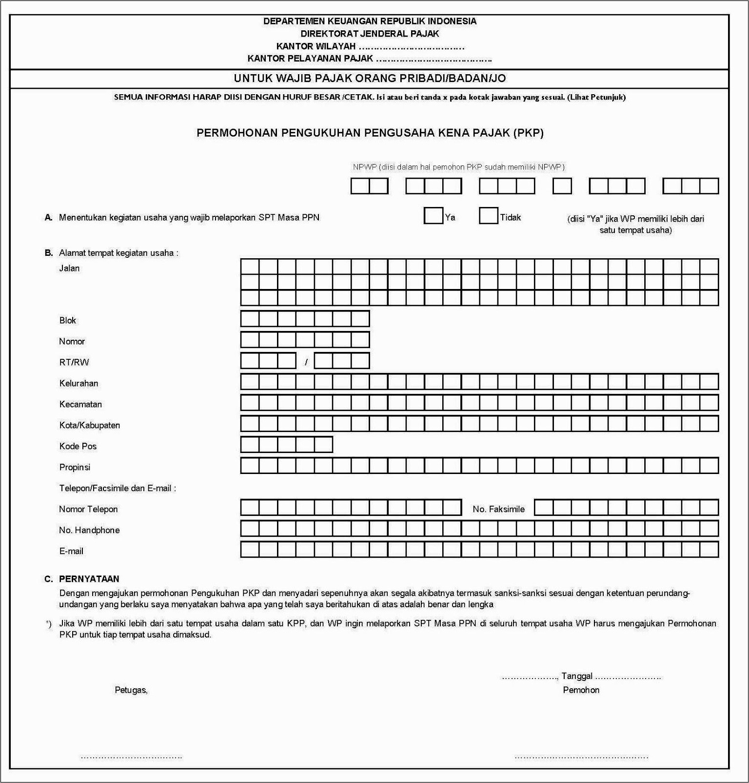 Contoh Surat Pengukuhan Pengusaha Kena Pajak Pkp Terbaru