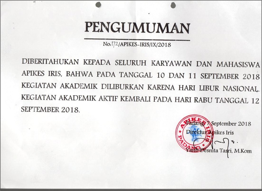 Contoh Surat Pengumuman Libur Idul Fitri Perusahaan 2018