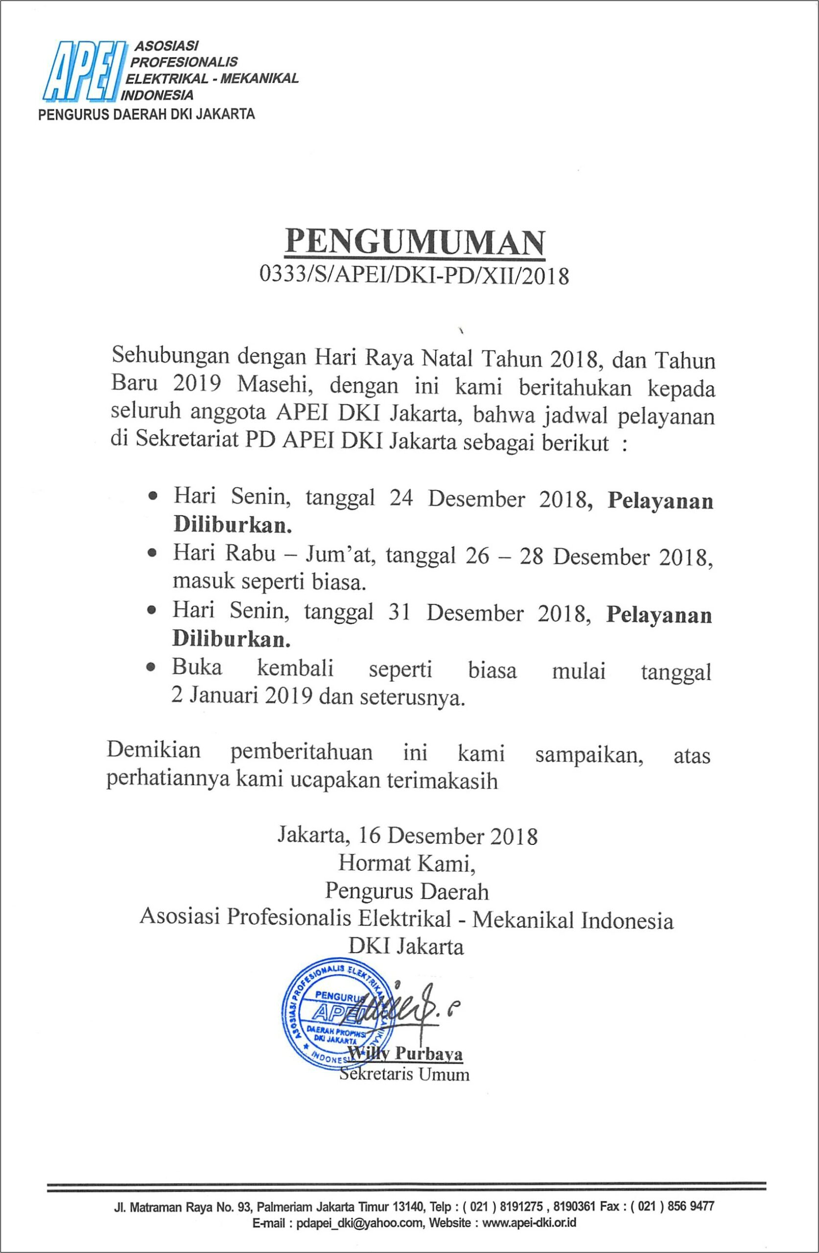 Contoh Surat Pengumuman Libur Natal Dan Tahun Baru Perusahaan