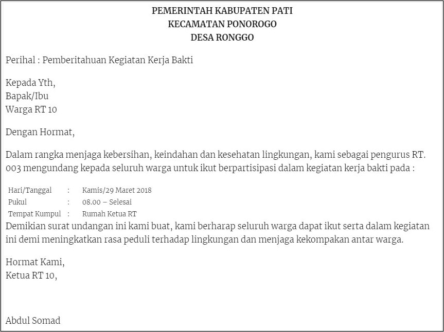 Contoh Surat Pengumuman Perusahaan