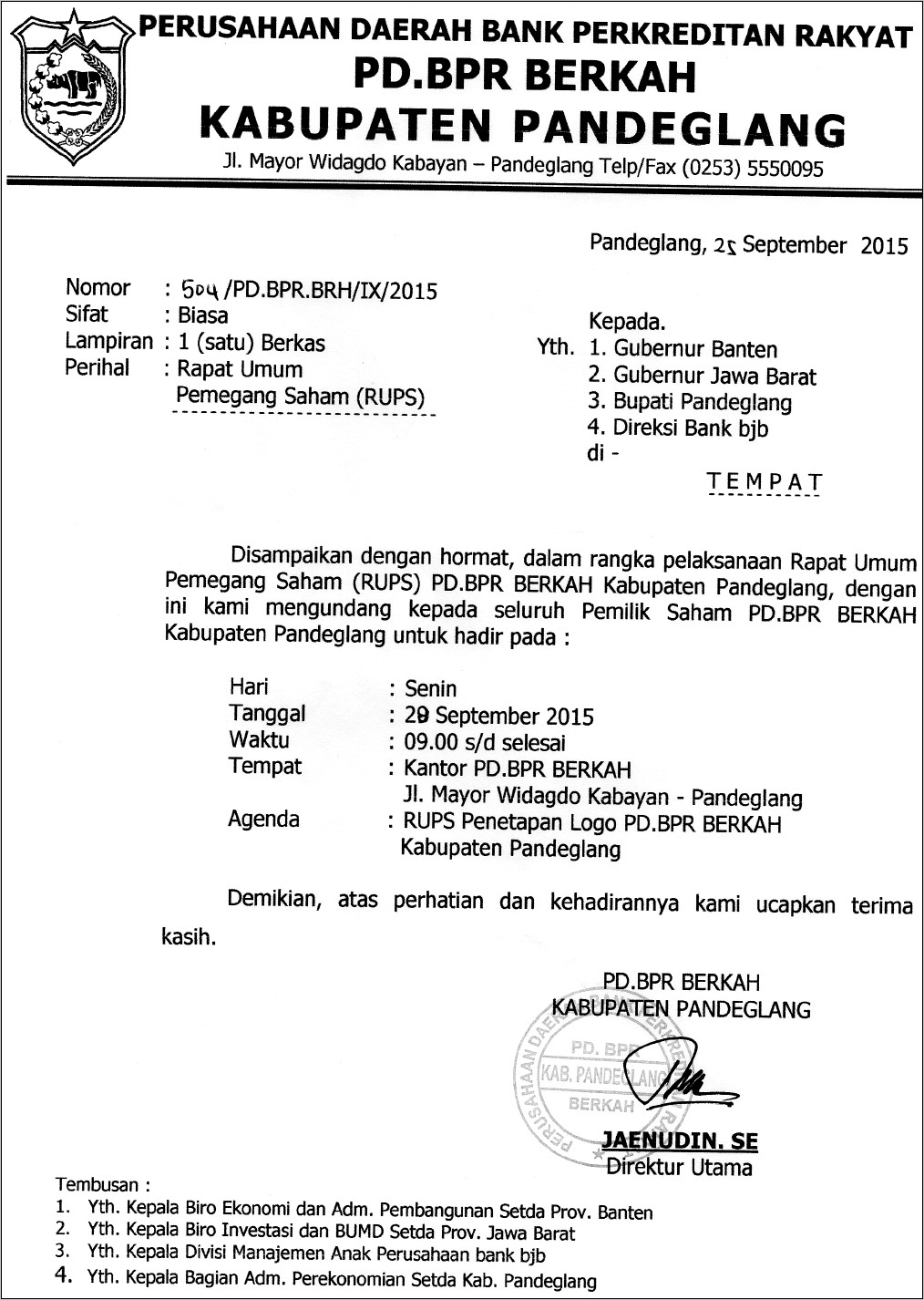 Contoh Surat Pengumuman Surat Undangan Rups Dan Surat Pemberitahuan