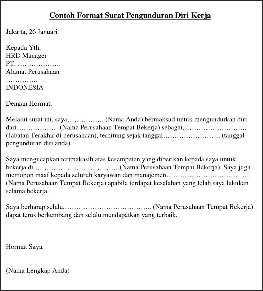 Contoh Surat Pengunduran Diri Dari Perusahaan Alfamart