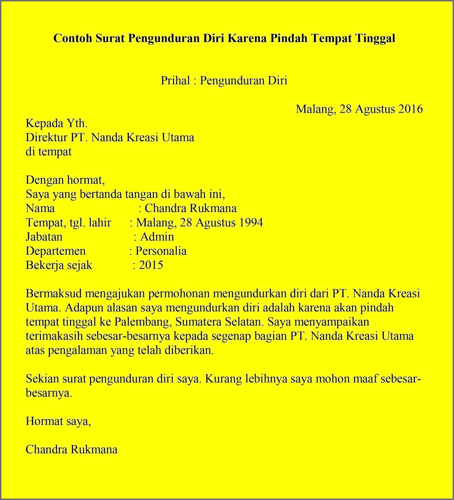 Contoh Surat Pengunduran Diri Dari Perusahaan Asuransi