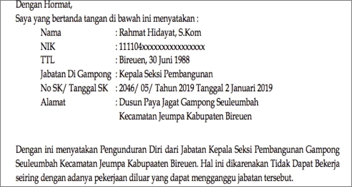 Contoh Surat Pengunduran Diri Dari Perusahaan Bumn