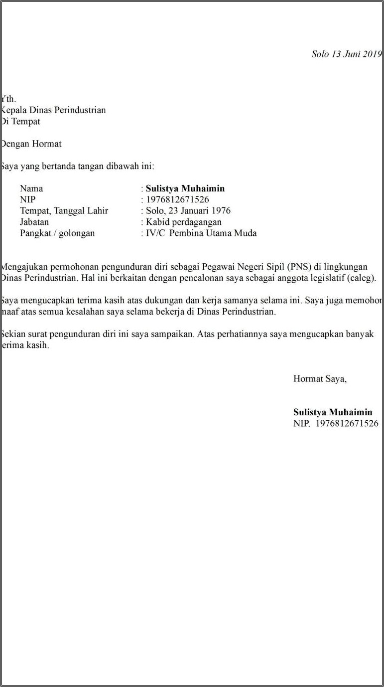 Contoh Surat Pengunduran Diri Dari Perusahaan Fifgroup