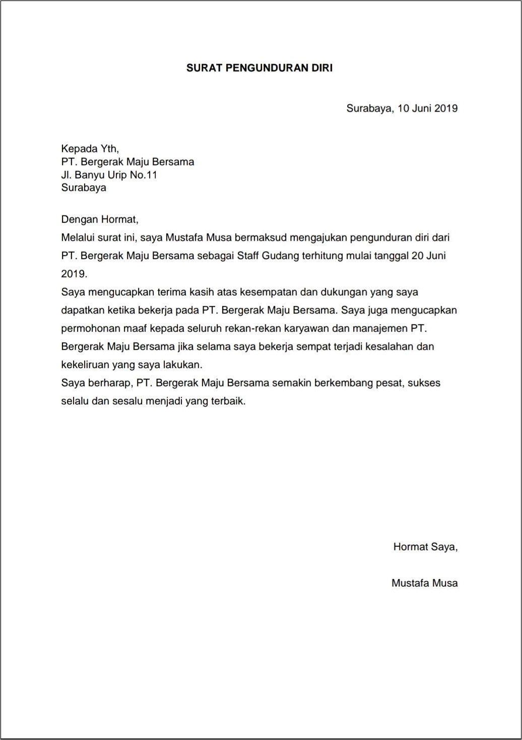 Contoh Surat Pengunduran Diri Dari Perusahaan Karena Hamil