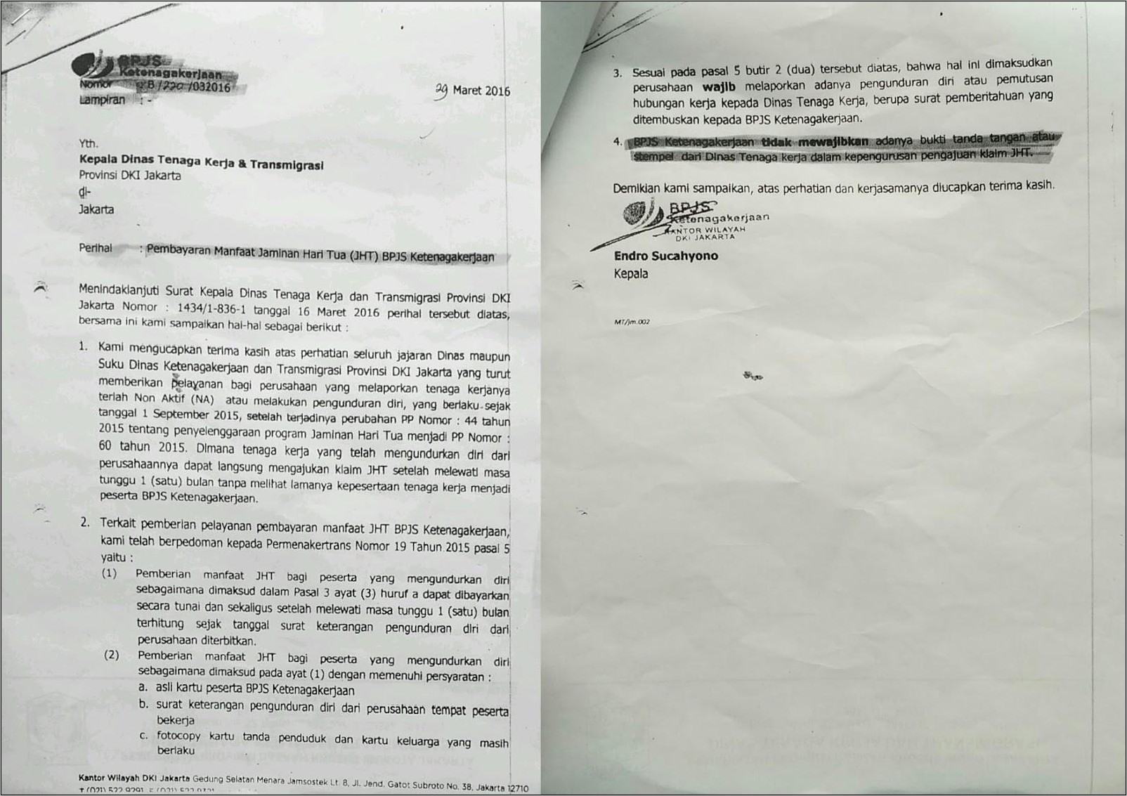 Contoh Surat Pengunduran Diri Perusahaan Ke Disnaker