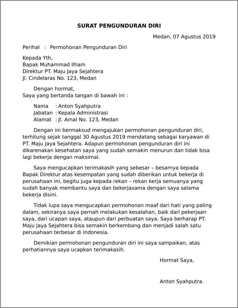 Contoh Surat Pengunduran Diri Perusahaan Pdf