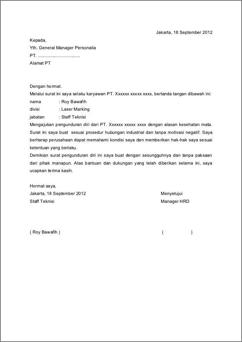 Contoh Surat Pengunduran Diri Tata Usaha Di Sekolah