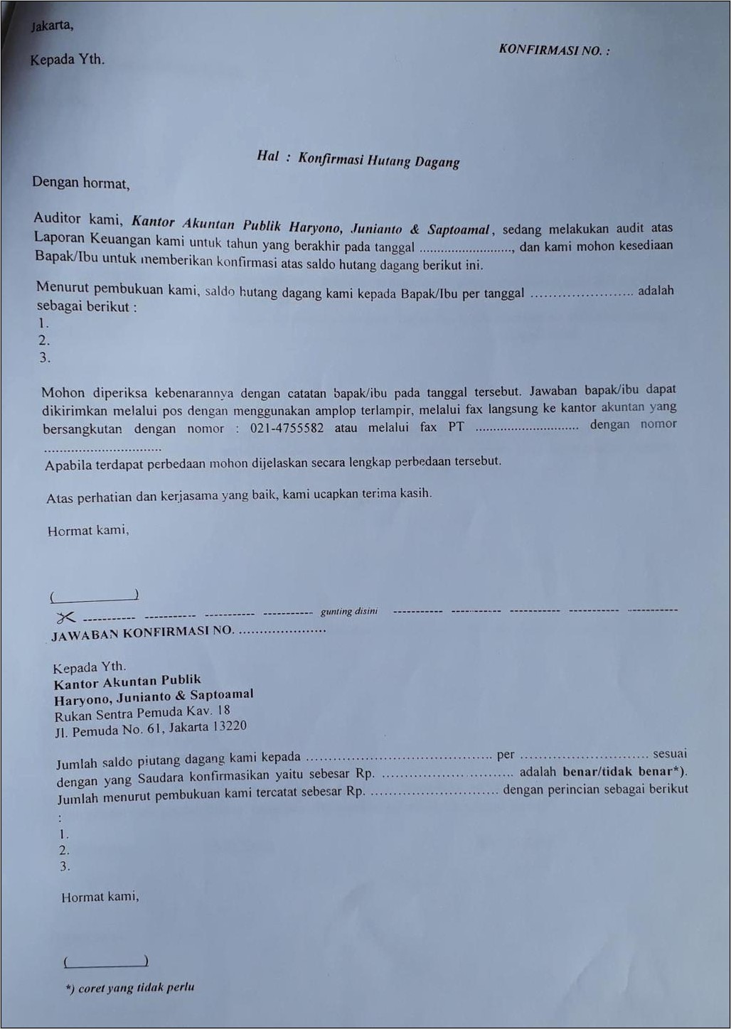 Contoh Surat Penunjukan Kantor Akuntan Publikoleh Perusahaan