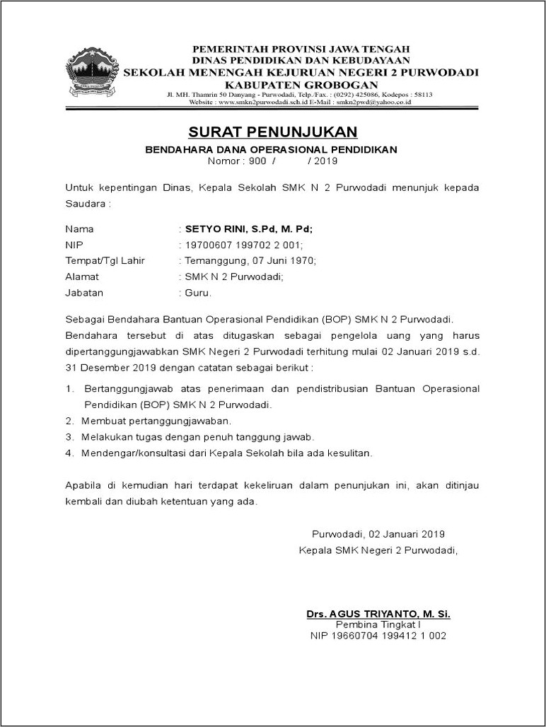 Contoh Surat Penunjukan Tugas Pendidikan Di Perusahaan