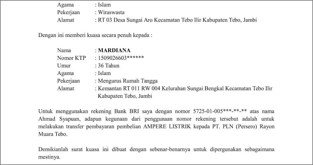 Contoh Surat Penyambungan Pln Dari Dinas