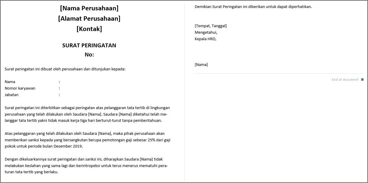 Contoh Surat Peraturan Perusahaan