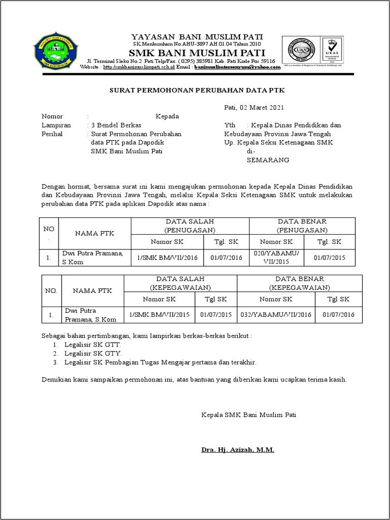 Contoh Surat Perbaikan Data Dapodik Ke Dinas Pendidikan Kabupaten.doc