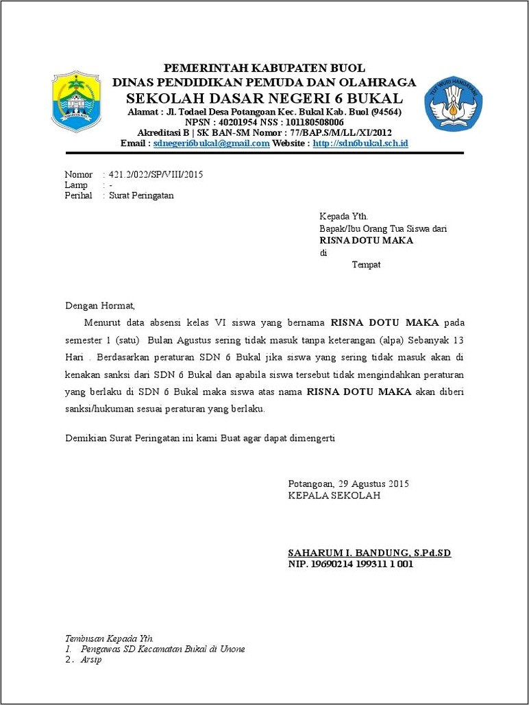 Contoh Surat Peringatan Pertama Perusahaan