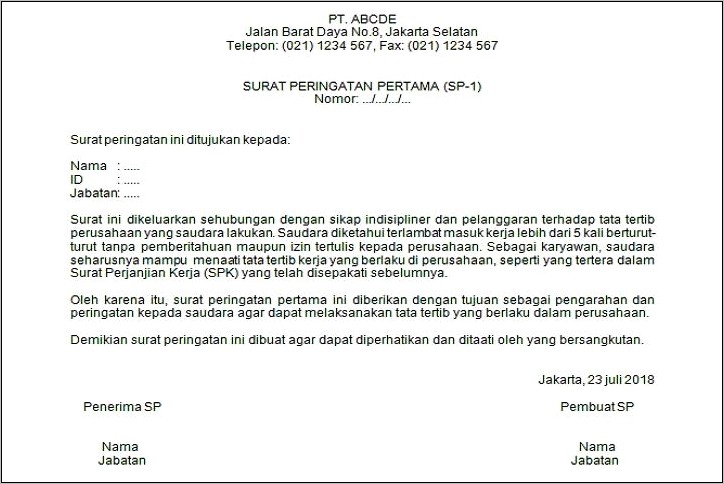 Contoh Surat Peringatan Perusahaan