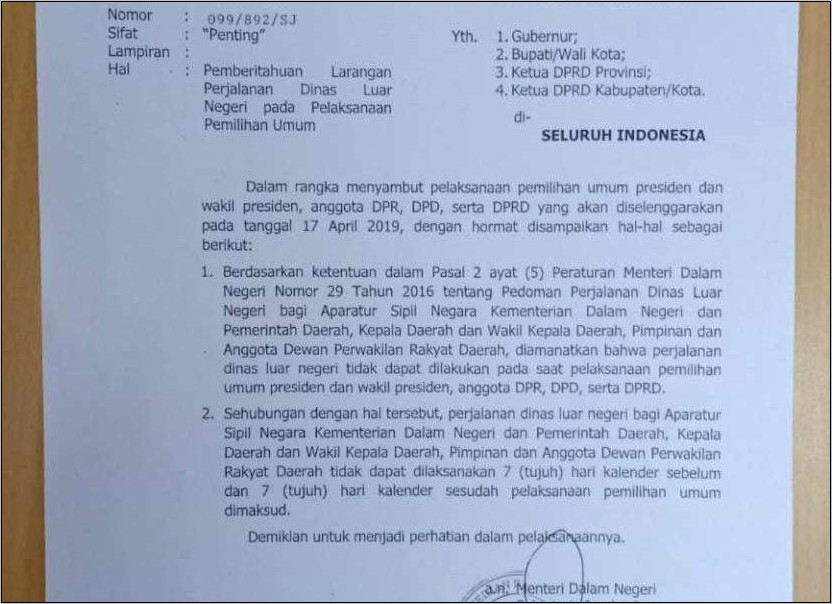 Contoh Surat Perintah Dinas Luar Kota