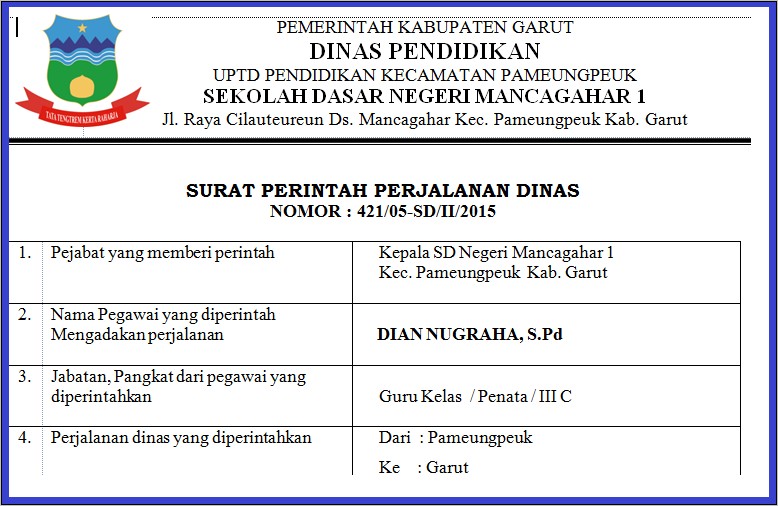 Contoh Surat Perintah Perjalanan Dinas Desa