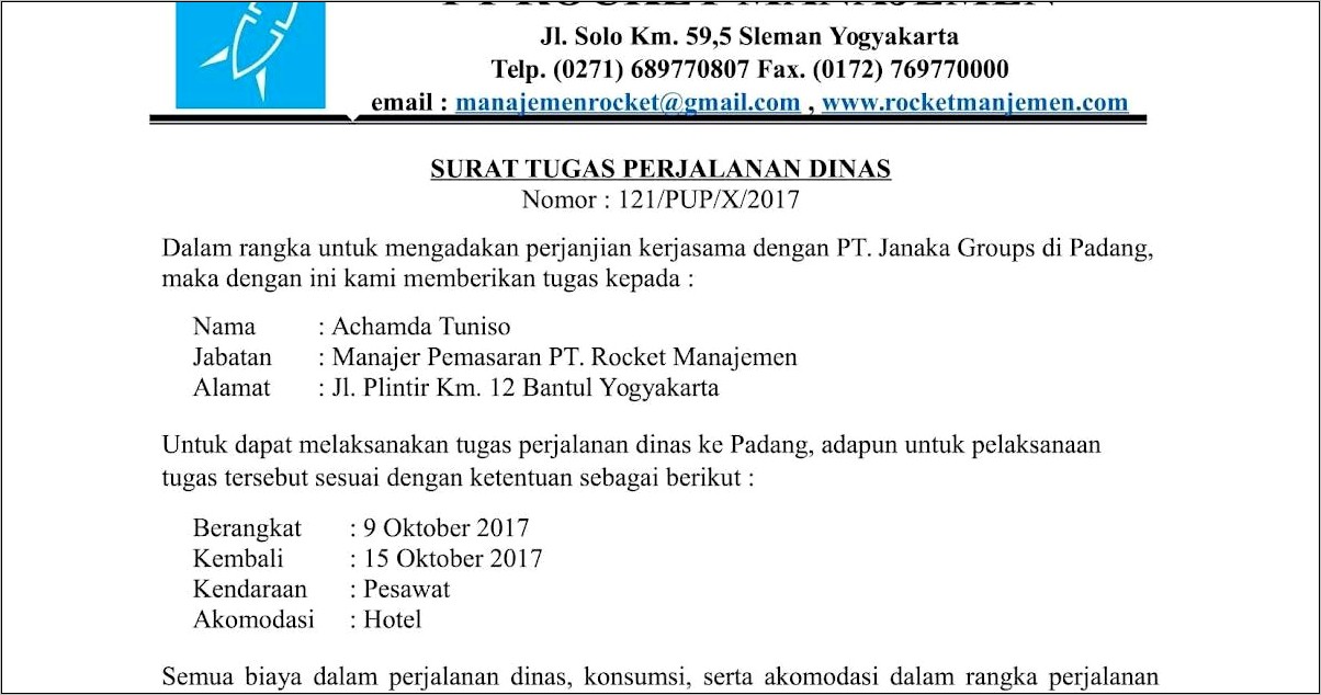 Contoh Surat Perintah Perjalanan Dinas Direktorat Pajak