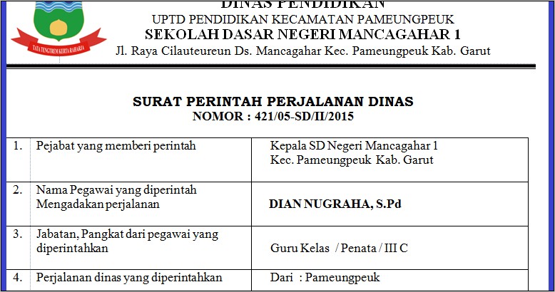 Contoh Surat Perintah Perjalanan Dinas Pimpinan