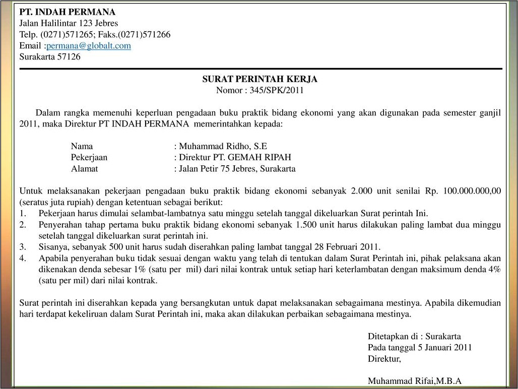 Contoh Surat Perintah Tugas Dari Perusahaan