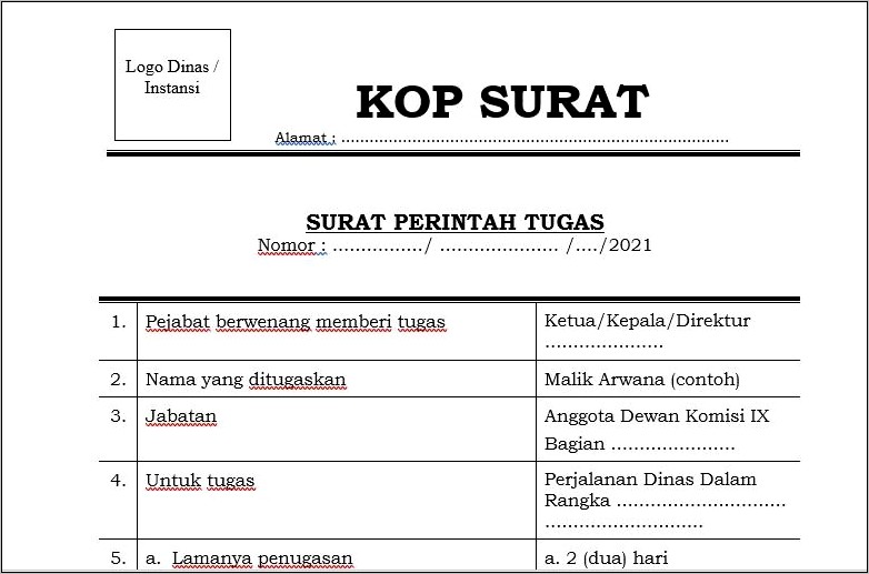 Contoh Surat Perintah Tugas Perjalanan Dinas