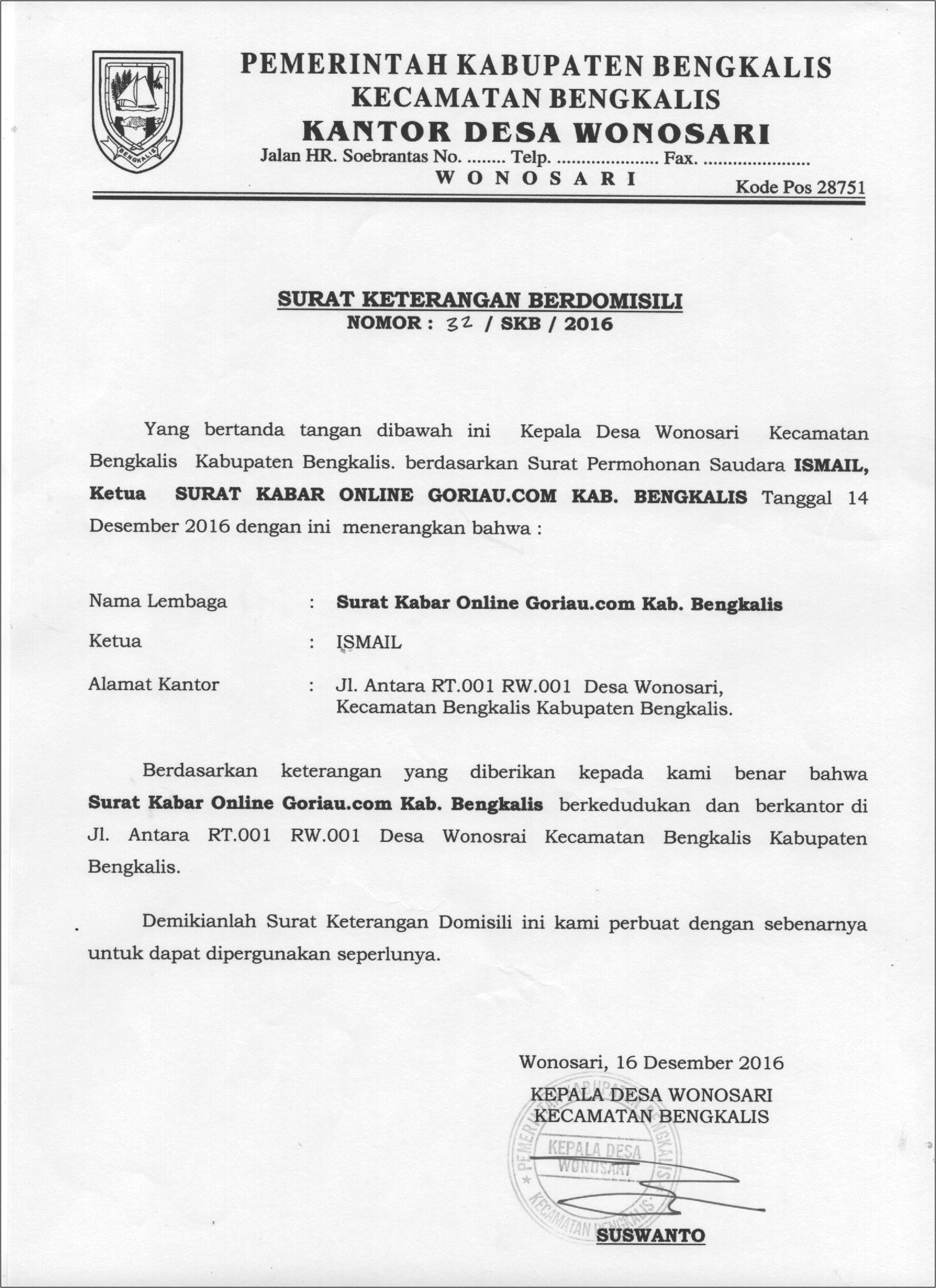 Contoh Surat Perizinan Kontrak